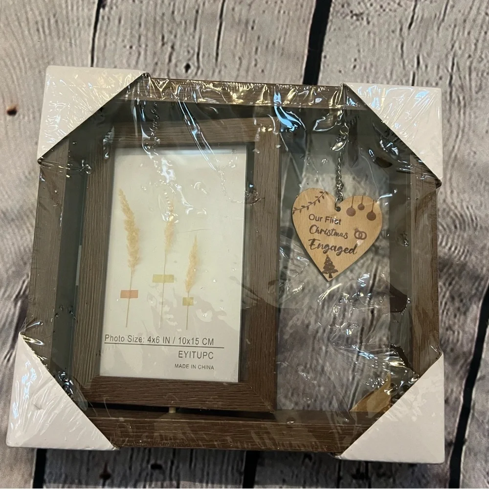 NEW Our First Christmas Engaged Wood Picture Frame, Display Two 6x4 Inch
